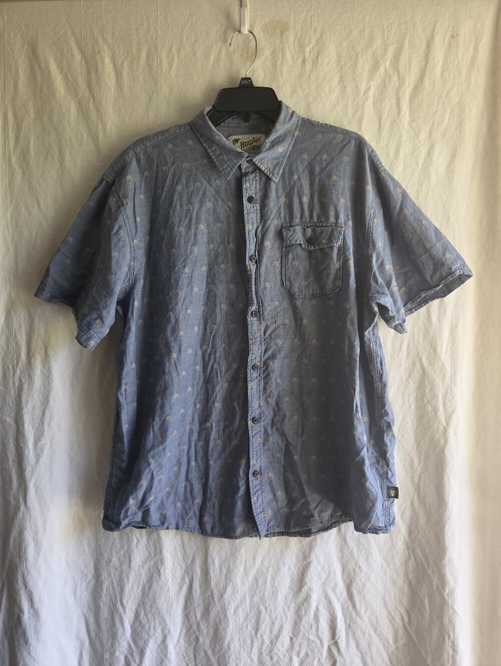 Howler Bros Shirt Mens XL Blue Woven 100% Cotton Geometric Lightweight Casual